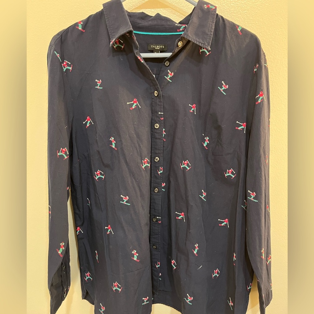 Talbots Womens Ski Themed Button Down Shirt size